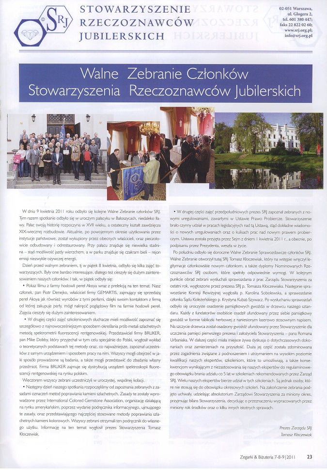 Walne zebranie Stowrazryszenia Rzeczoznawców Jubilerskich 2011